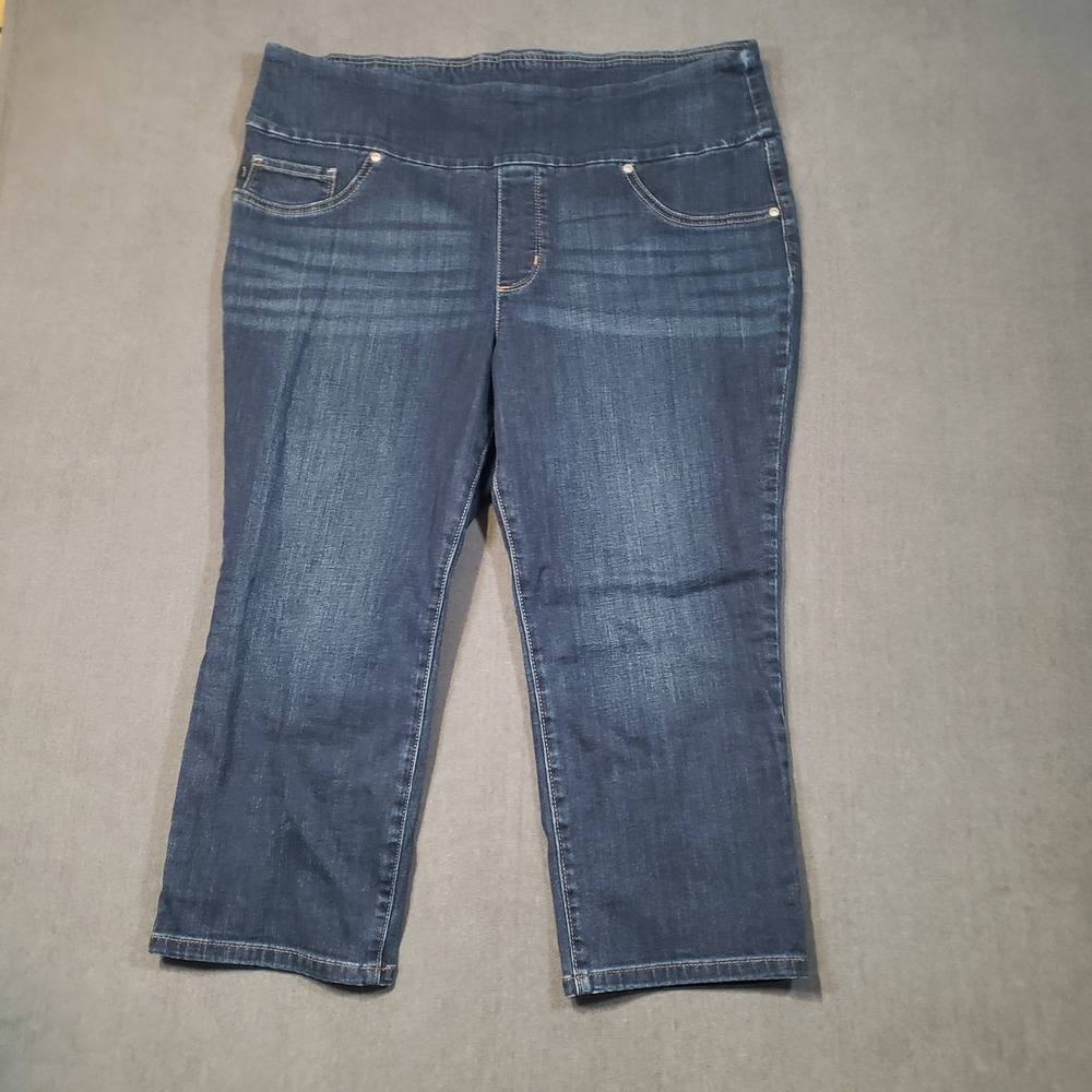Lee Sculpting Slim Fit Jeans Womens 16W Dark Blue Mid Rise Pull On Crop Capri